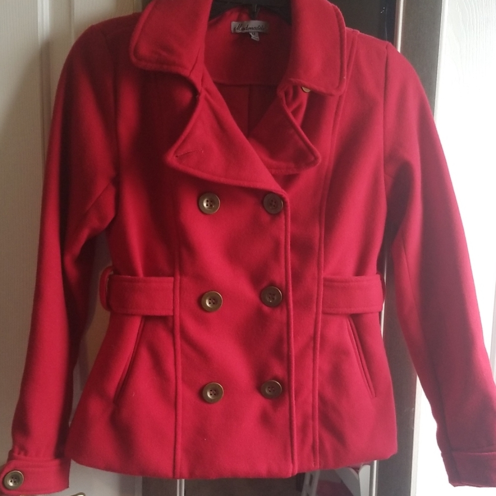 Junior's pea coat button sleeves